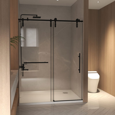 44-48-inch Matte Black Stainless Steel Frameless Sliding Shower Door