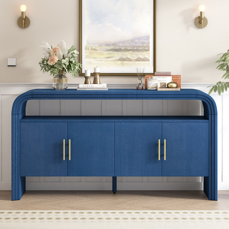 Armoire de rangement, buffet avec placage de sapin traité, bleu marine, Bleu, H 31,5 po x l 59,8 po x P 15,7 po