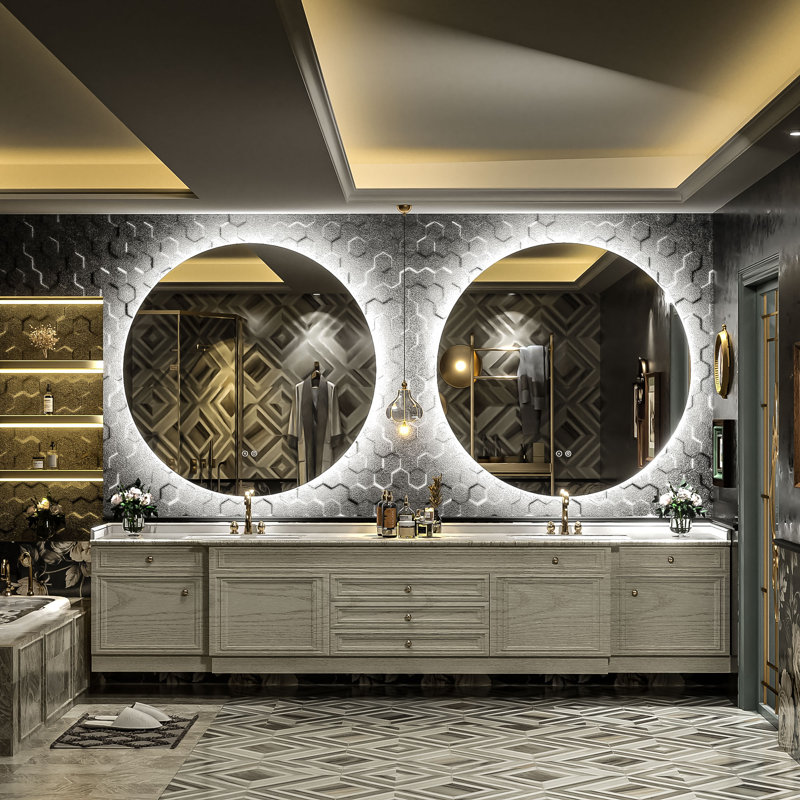 Miroir de salle de bain mural en verre trempé Molly, 36 po x 36 po, Rond