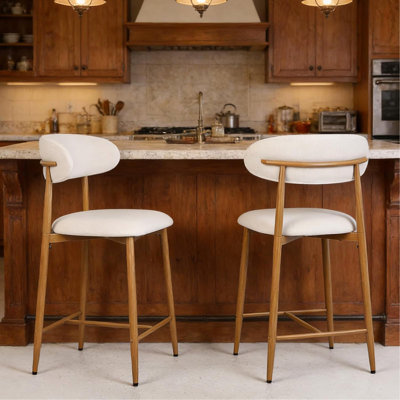 Ensemble de 2 tabourets de bar à hauteur de comptoir, tabourets de bar rembourrés avec pieds en métal pour îlot de cuisine