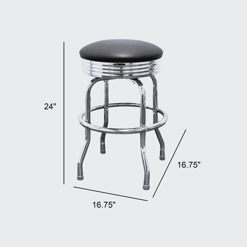 Retro Home Single Ring Chrome Pan Swivel Bar & Counter Stool, Blue, Counter Stool (24" Seat Height)