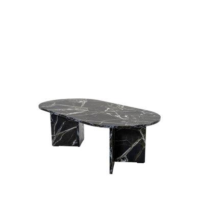 Oval Pill-Shaped Coffee Table, Green Marble