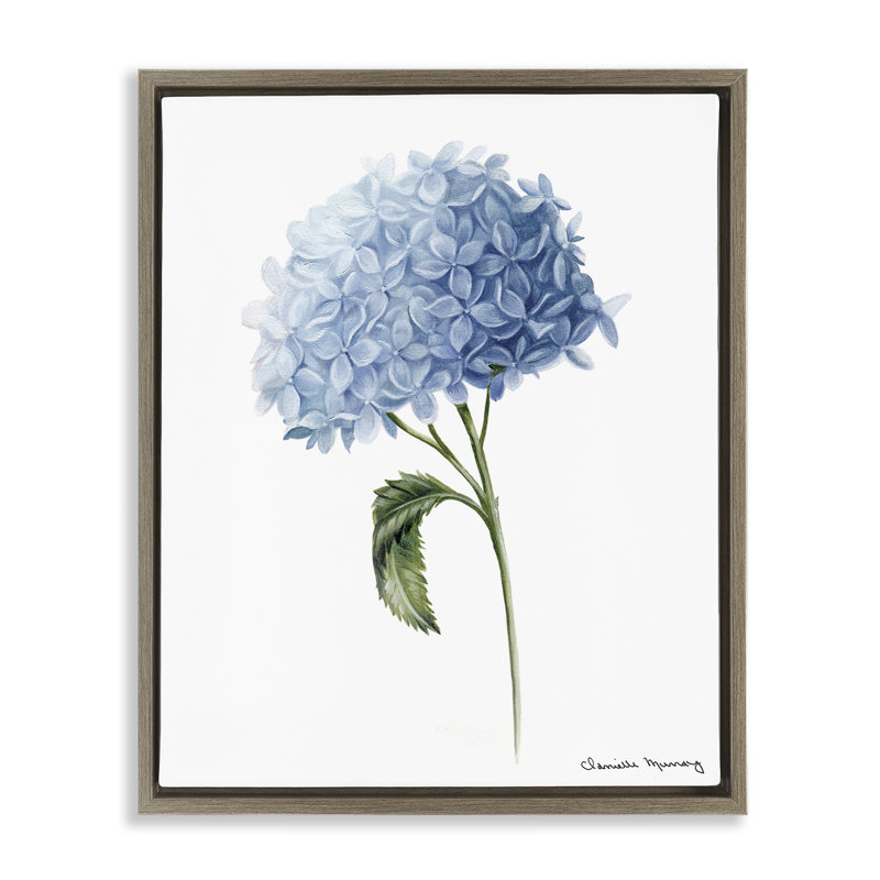 Cadre flottant bleu hortensia en fleurs, design par Danielle Murray, Cadre flottant orme Montalcino, H 31 po x l 25 po