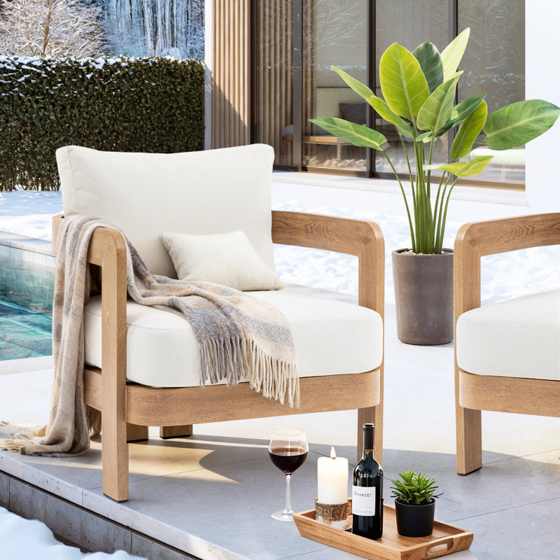 Chaise sans assemblage, finition aspect bois: 0% déforestation, âme bois 100%, chaise d'extérieur en aluminium, chaises de patio en placage de grain de bois