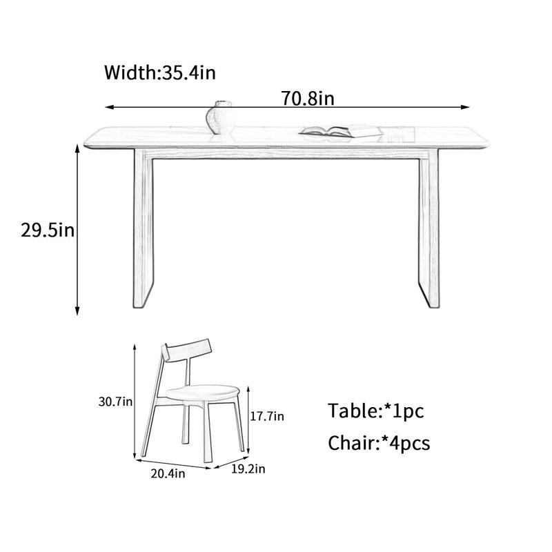 Ensemble de salle à manger Minimalist, H 29,5 po x L 70,8 po x l 31,4 po