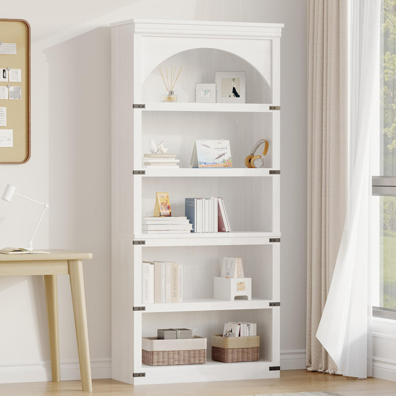 Bibliothèque arquée Bibliothèque à 5 tablettes 68,7 "de hauteur Farmhouse, Blanc