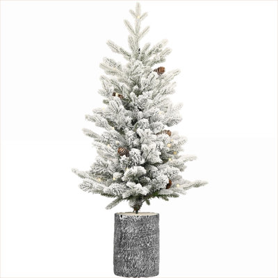 Pre-lit Artificial Christmas Tree, White-toned Green 4.5FT Flocked Tree with Pot Base for Tabletop and Entryway Holiday Decor