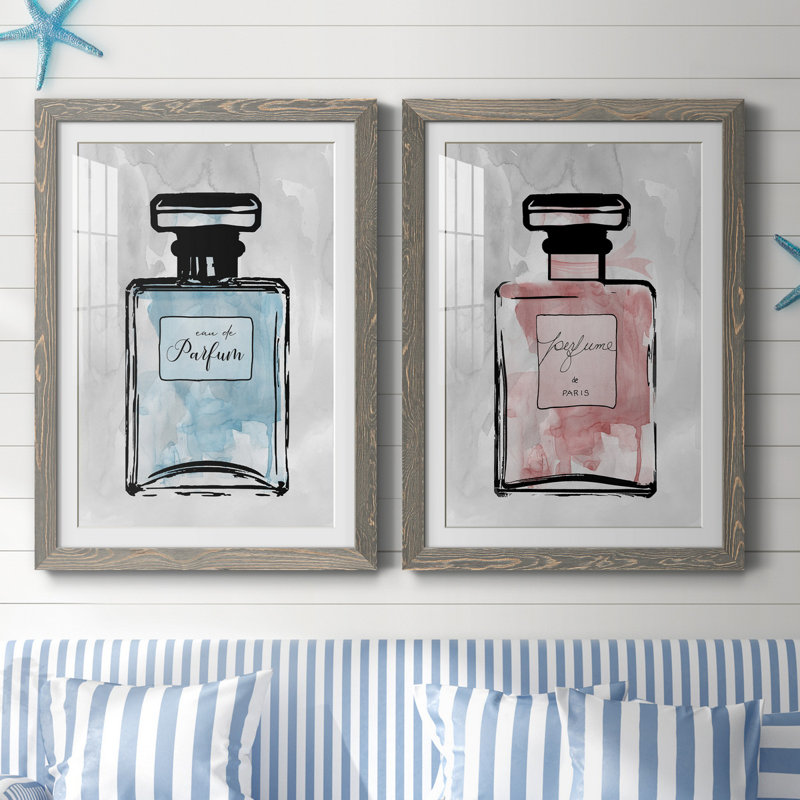 «Blue Wash Perfume», ensemble de 2 reproductions d'art, H 44 po x l 31 po x P 1 po, Cadre en papier gris, Blanc