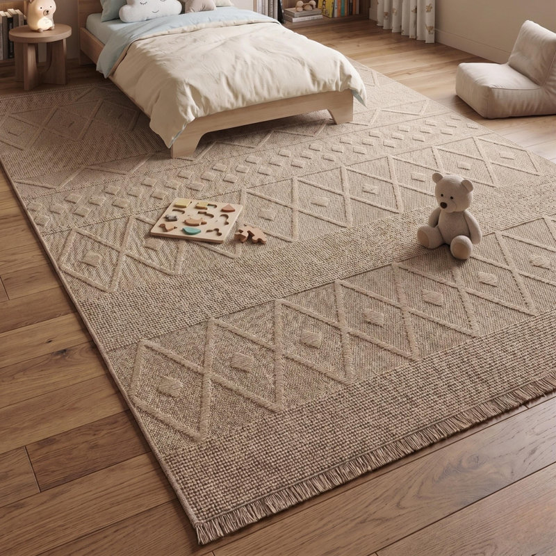 Tapis de corridor beige à motif géométrique répétitif en polypropylène tissé à la machine, Runner — 2'7" x 6'7"