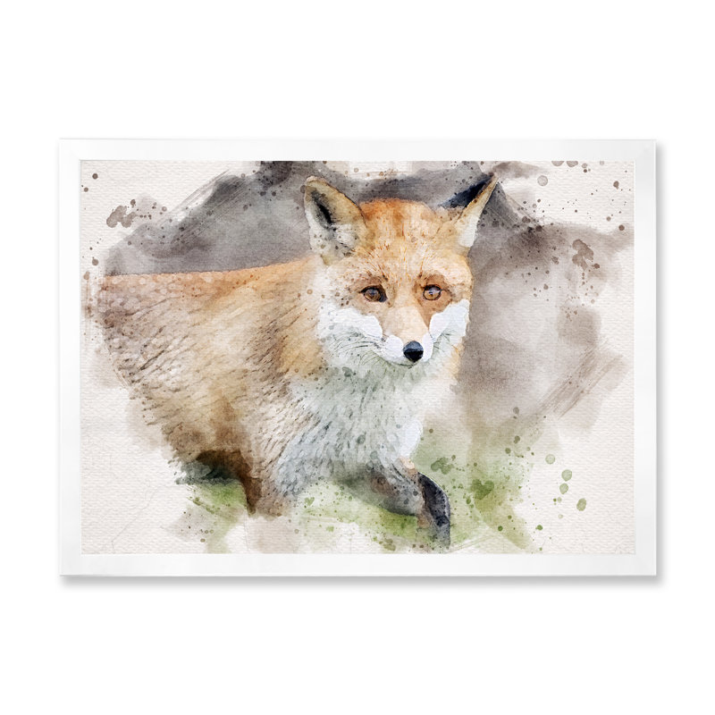 Abstrait renard roux - reproduction sur toile avec cadre flottant, H 16 po x l 32 po x P 1 po, Cadre photo blanc