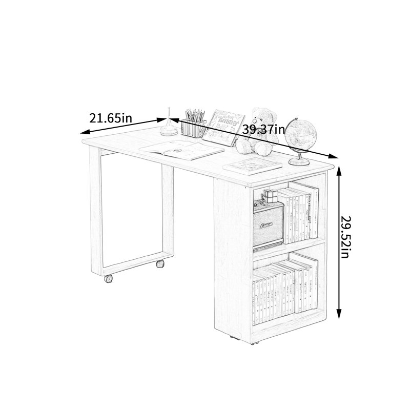 Petit bureau pratique en bois d'hévéa massif, 29.52" H x 39.37" W x 21.65" D