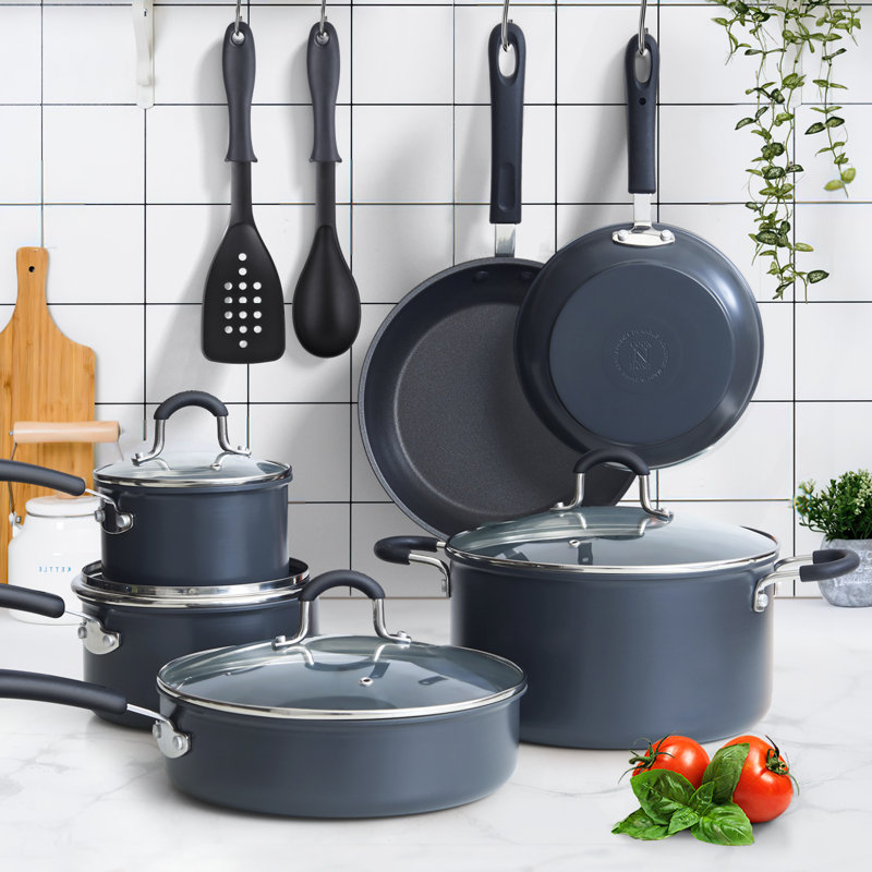 Cook N Home Professional Pots and Pans Nonstick Hard Anodized Cookware Set,  Dishwasher Safe with Stay-Cool Handles, 12-Piece, Black