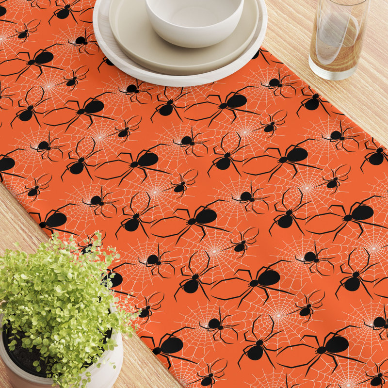 Geometric Halloween Table Runner, 72" x 12", Halloween Spiders Web