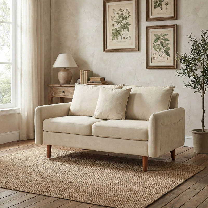 55.8" Loveseat velvet Sofa With Wooden Legs,modern Design With Cushions, Beige