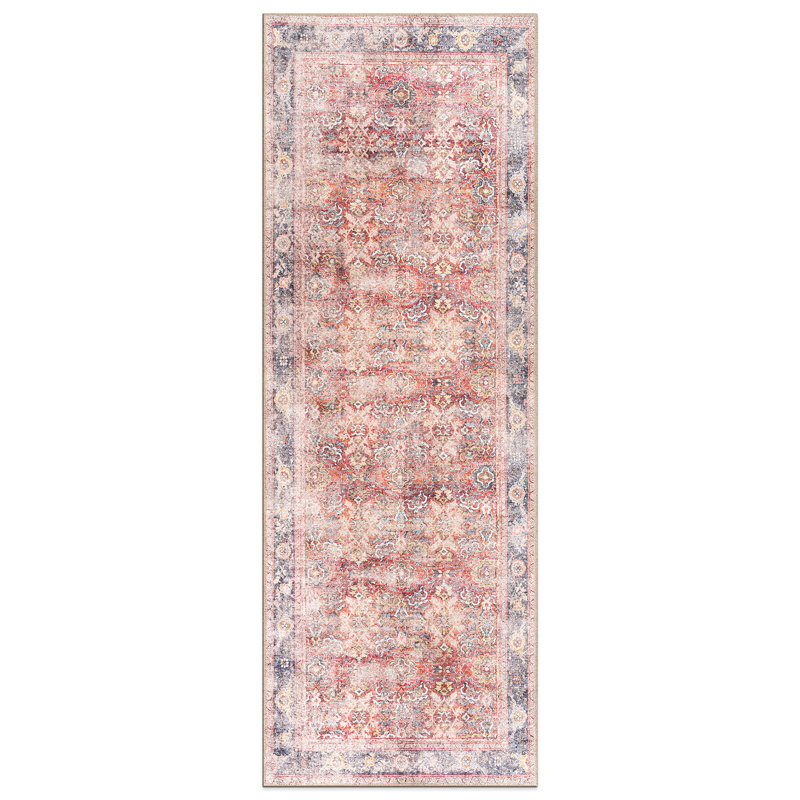 Tapis antidérapant à bordure rétro lavable à la machine, Tapis de couloir 2 pi 6 po x 7 pi