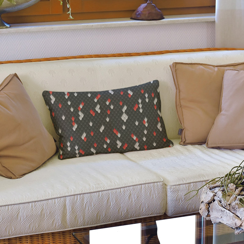 Housse de coussin lombaire à échelles serpent, Noir / rouge, Polyester sergé