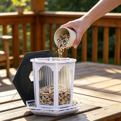 2 Pack Hanging Bird Feeder For Outdoors, Wild Bird Feeders For Outside, Large Size Holds 5Lbs Seed, Attracts Cardinals Goldfinches Chickadees, Unique Bird Watching Gift Standard White