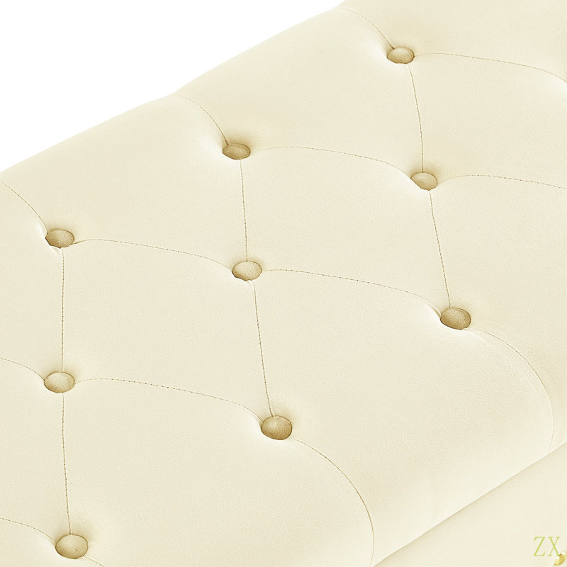 Banc capitonné avec rangement, Crème, Crème