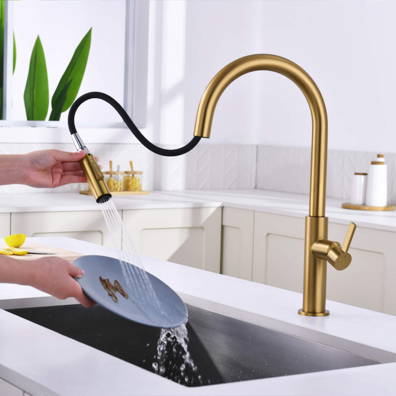 Robinet de cuisine à poignée simple Novo, Laiton brossé