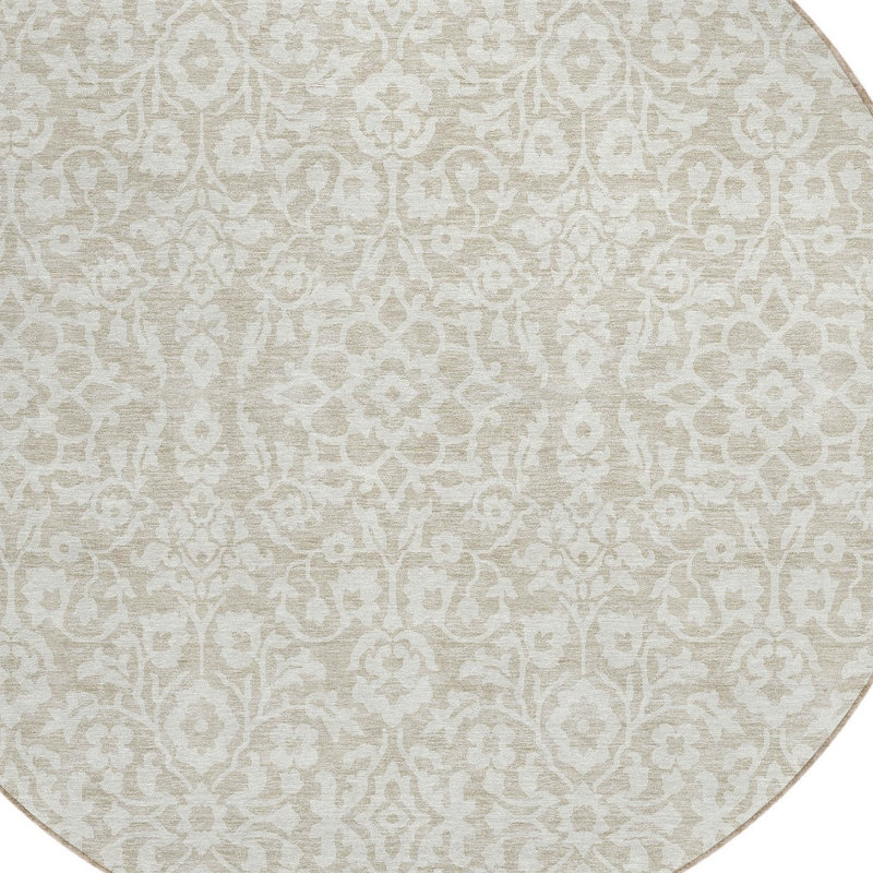 Tapis intérieur lavable rond 8 pi beige et ivoire 8 po