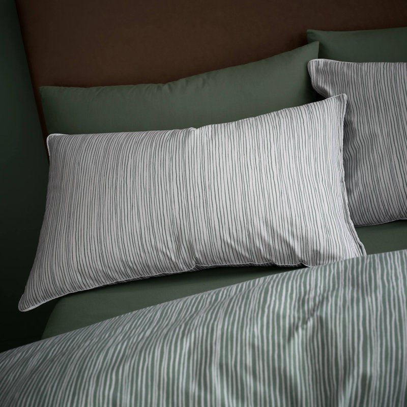 Rupert Cotton Stripe Duvet Cover Set With Pillowcases, Green, Single