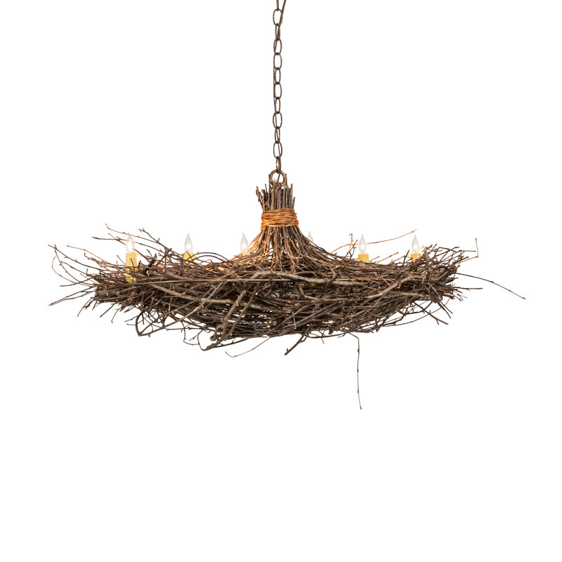 Antique Copper Hand-Forged Geometric Twig Chandelier