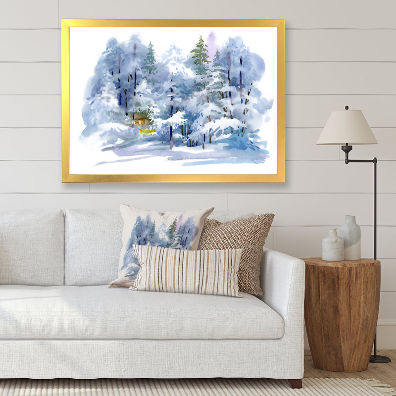 Paysage d'hiver enneigé - Forêt sur toile, Cadre doré, H 31,5 po x l 41,5 po x P 1,5 po