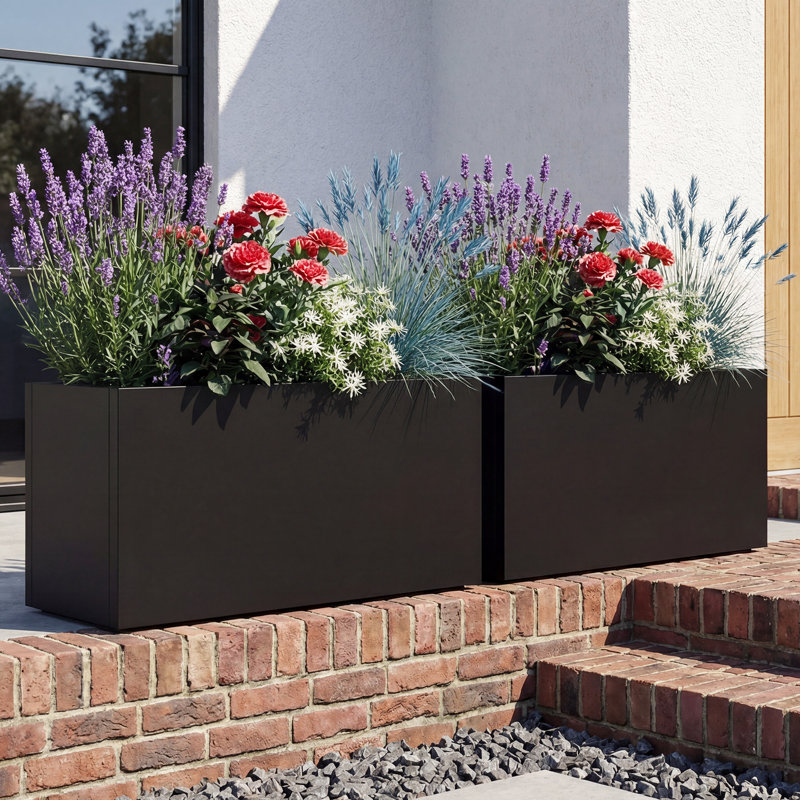 Elio 24 in. W x 10 in. H Metal Planters, 24 in. W x 10 in. H