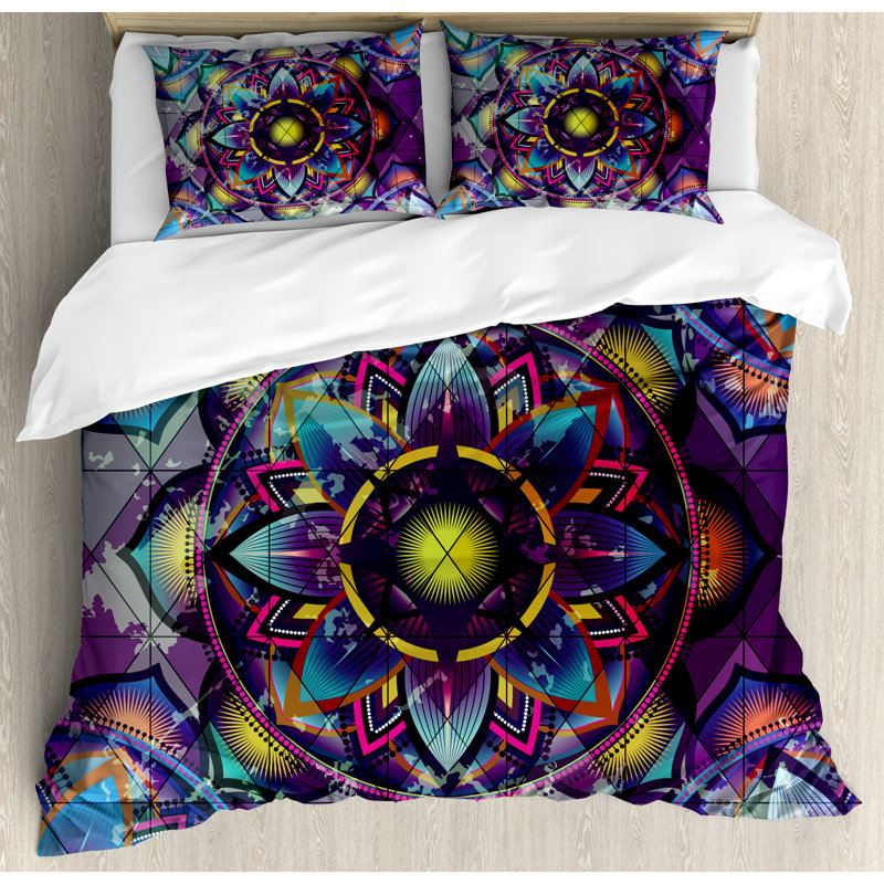 Queen Psychedelic Purple and Blue Microfiber Duvet Set