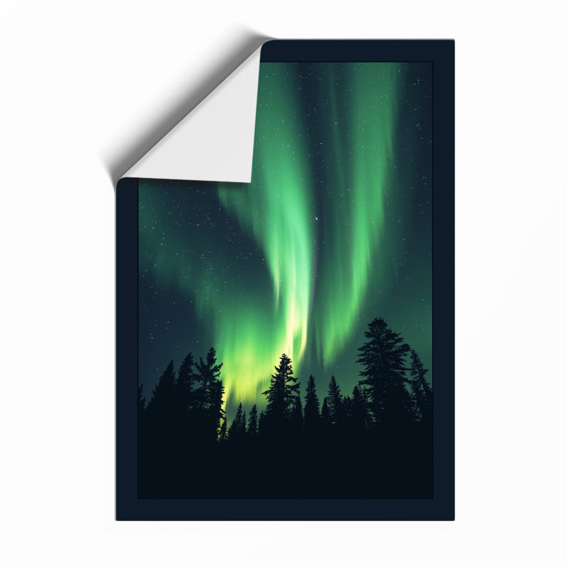 Aurora Over Silent Forest Scandinavian - Print, Unframed, A4 - 29.7 x 21.0 cm