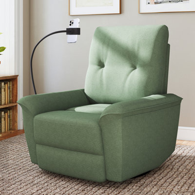 Chaise berçante inclinable électrique pivotante 270 ° avec support pour téléphone, canapé inclinable électrique avec ports USB, fauteuil oscillant électrique, fauteuil berçant inclinable pour chambre à coucher de salon (vert foncé)