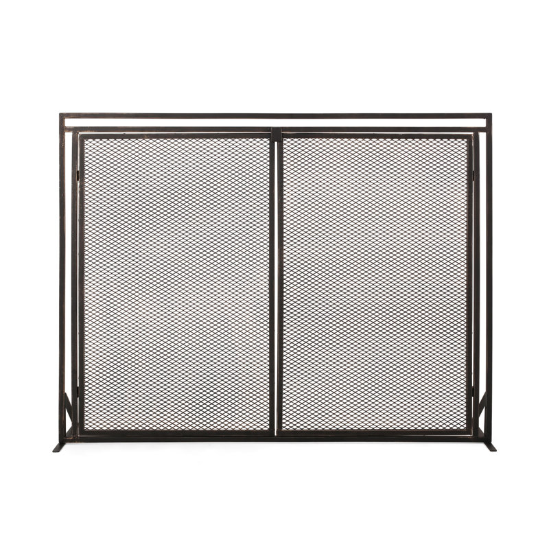 Beluga Iron Fireplace Screen, Black Brushed Gold