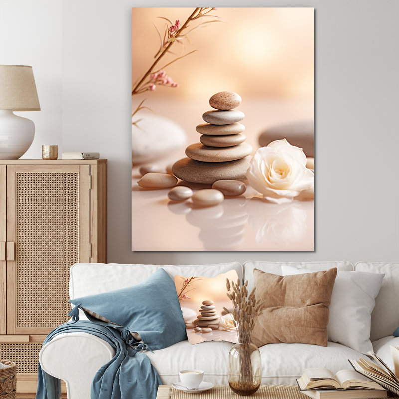Spa Serenity Zen Stones Delicate Balance Cairn I - Spiritual Stone Wall Art, 32" H x 24" W x 1" D, Wrapped Canvas