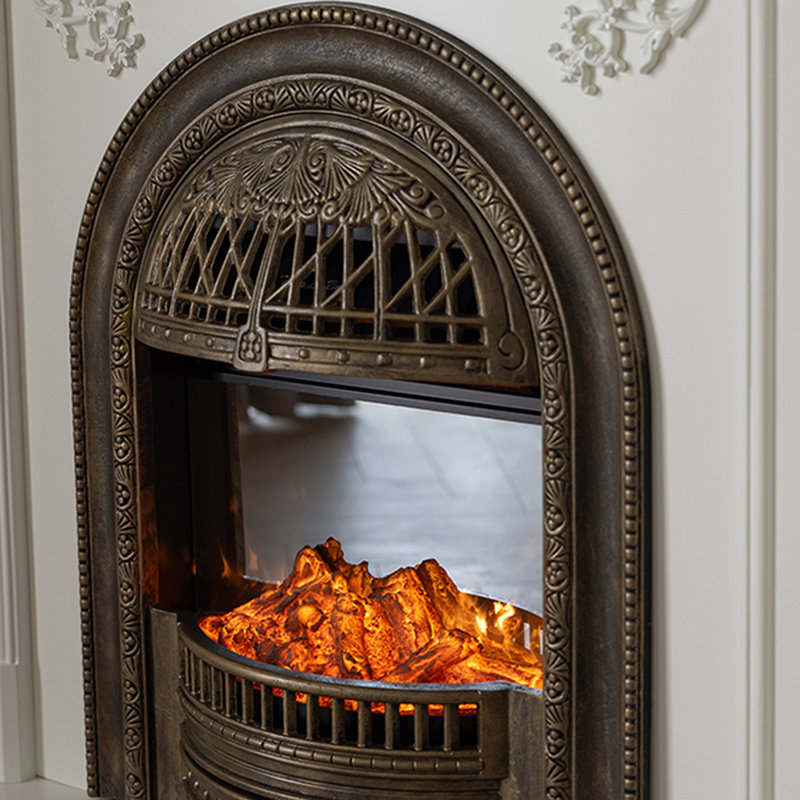 White Solid Wood Electric Fireplace