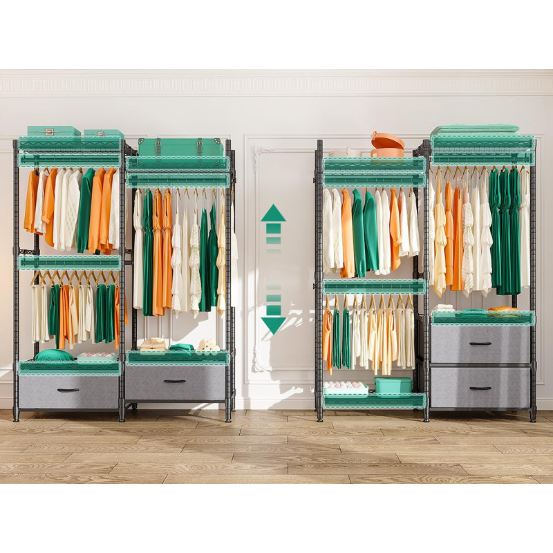 Black Adjustable Heavy Duty Clothing Rack with Gray Drawers