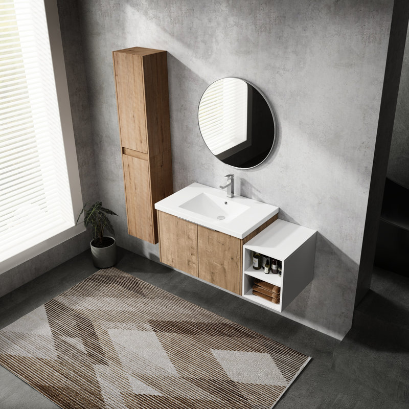 Meuble-lavabo de luxe 42 po avec lavabo en résine et meuble d'appoint 42 po