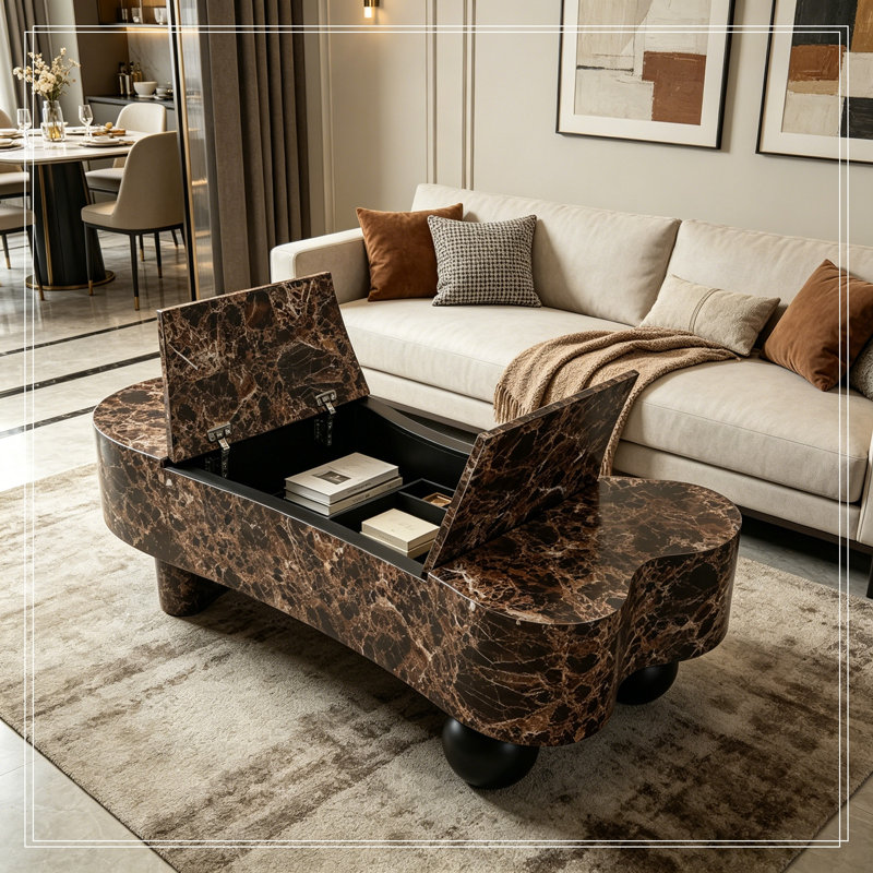 Egor irrégulier avec couvercle rabattable et compartiment de rangement caché, Natural+Walnut