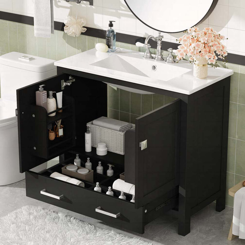 Meuble-lavabo 36 po avec lavabo en céramique, Noir