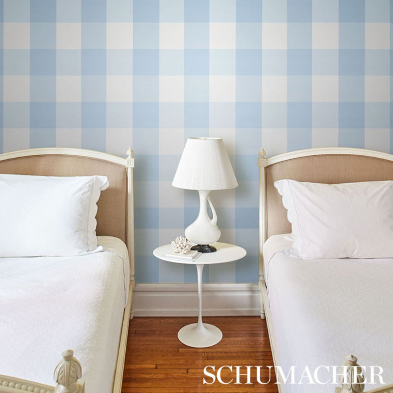 Willa Check Large Wallpaper, Chambray