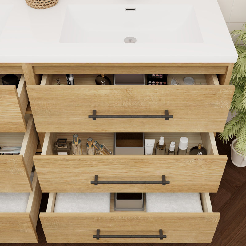 Victoria 58.9'' Double Bathroom Vanity with Acrylic Top, Oak
