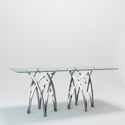 Table de salle à manger en verre avec base miroir argentée