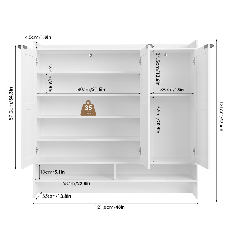 48" 7-Tier Shoe Cabinet, 35 Pair Shoe Rack, White
