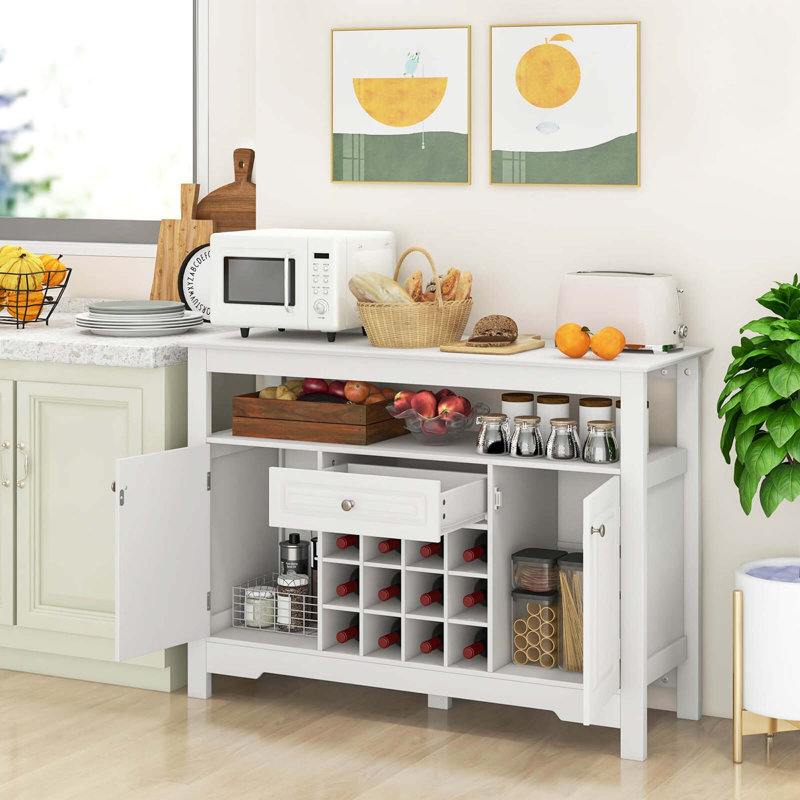 Ebern Designs Buffet Sideboard Coffee Bar Cabinet With Removable Rack White