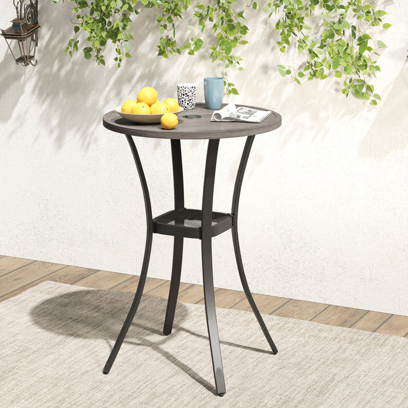 Raniesha Round Metal Outdoor Bar Table With Umbrella Hole , 27.6'' in. W 27.6'' in. D, Gray