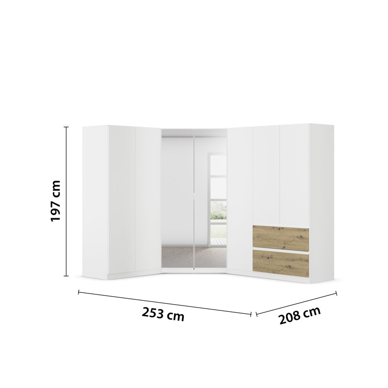 Wardrobe wardrobe set COSTA handle-less front, push-to-open, White/Oak Artisan