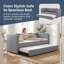 Lit de jour simple tapissier en vichy avec couchette coulissante et poches de rangement latérales-130417877