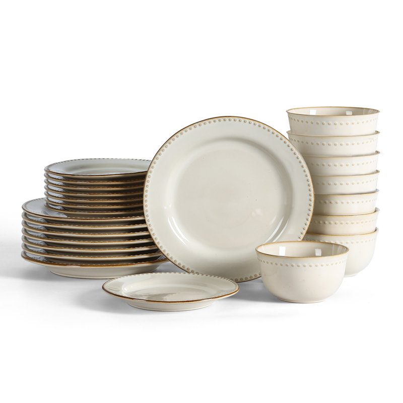 Stone Lain Comet 24-Piece Dinnerware Set Stoneware, Cream