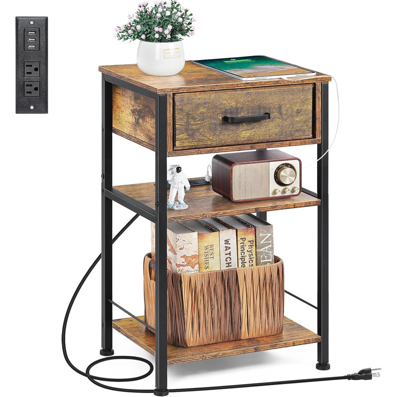 Aaditya End Table with Storage and Built-In Outlets, Brown