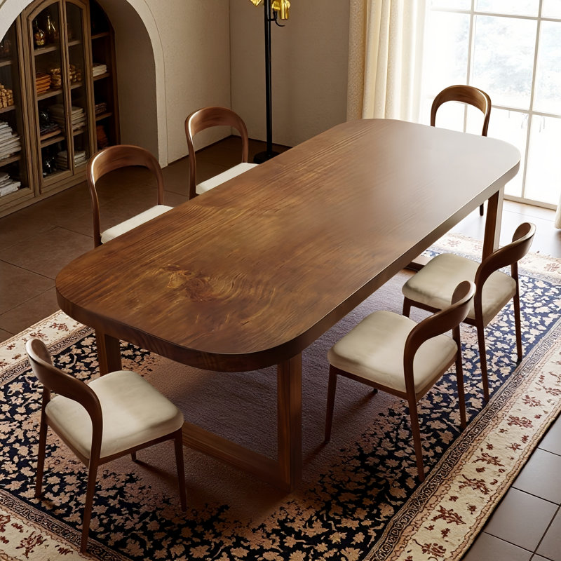 Antique-style Brown Solid Wood Rectangular Dining Table And Chair Set, 7 Pieces: Table, 6 Chairs