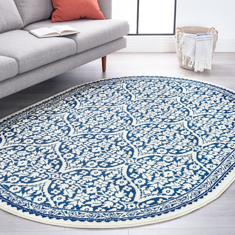 Tapis bleu foncé Alois, Rond 7 pi 10 po